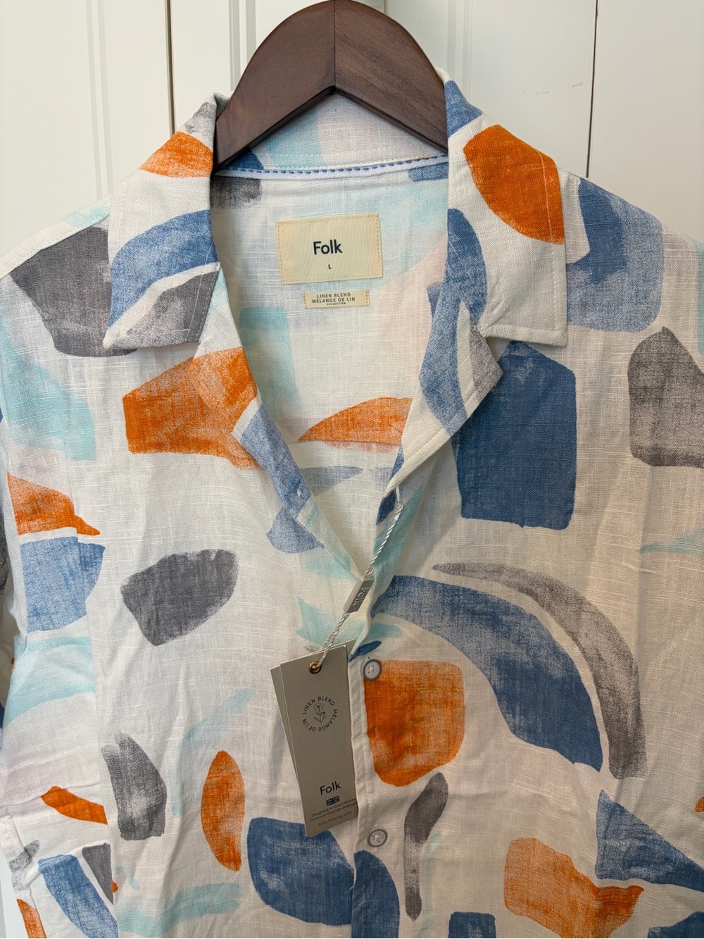 Folk Men's Abstract Print Linen blend Shirt - Blue & Orange
